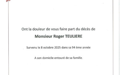 Avis de décès de Mr TEULIERE Roger